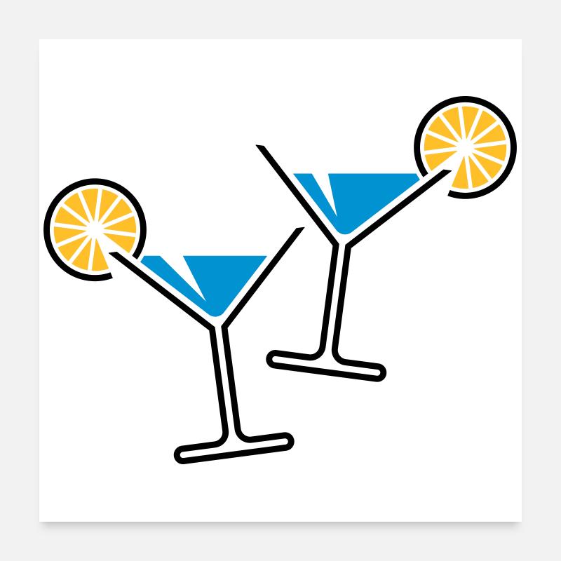 2 Cocktailgläser / Cocktail / Martini + (Hellblau) Poster 60x60 cm