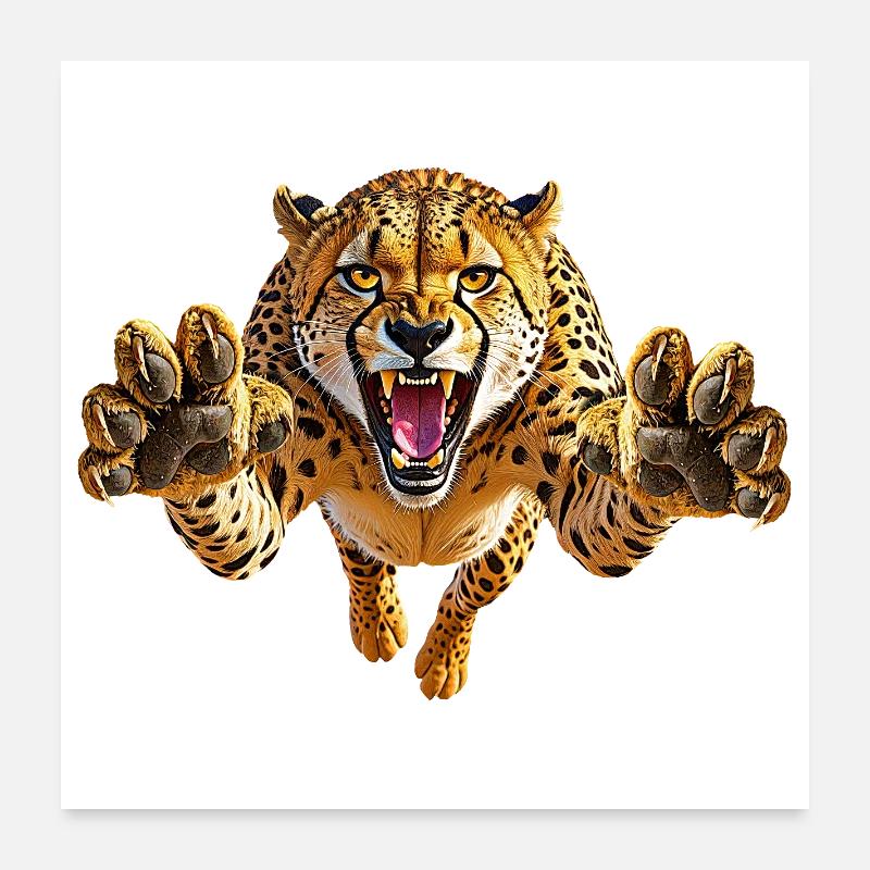 Guépard dans le saut - Poster 60 x 60 cm - blanc