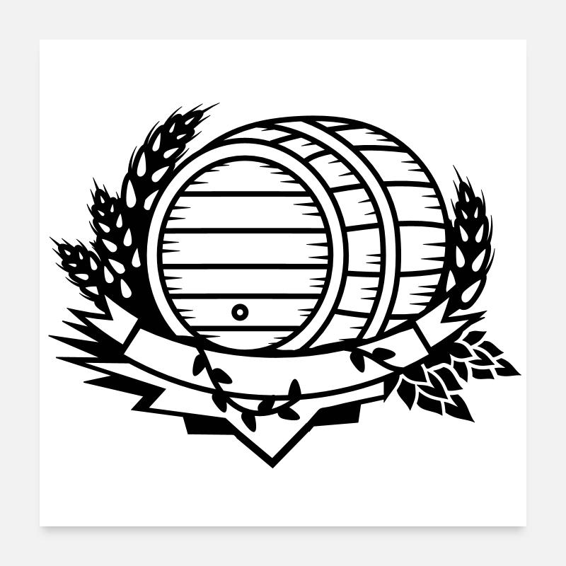 beer barrel with hops and ears of wheat Poster 24" x 24" (60x60 cm)