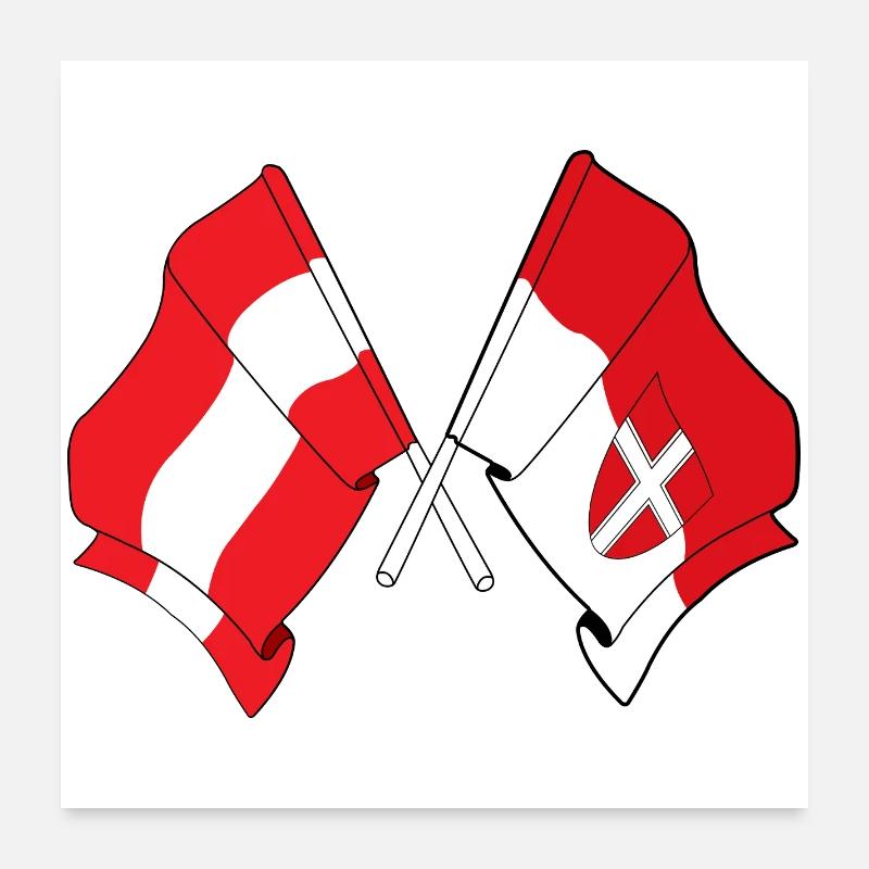 Drapeaux croisés Autriche & Vienne Poster 60 x 60 cm
