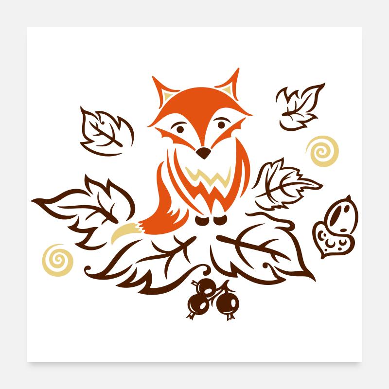 Kleiner Fuchs mit Blättern, Herbst, fox Poster 60x60 cm