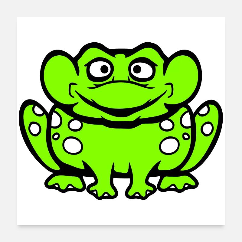 grenouille crapaud rire drôle idiot effronté assis bande dessinée Poster 60 x 60 cm
