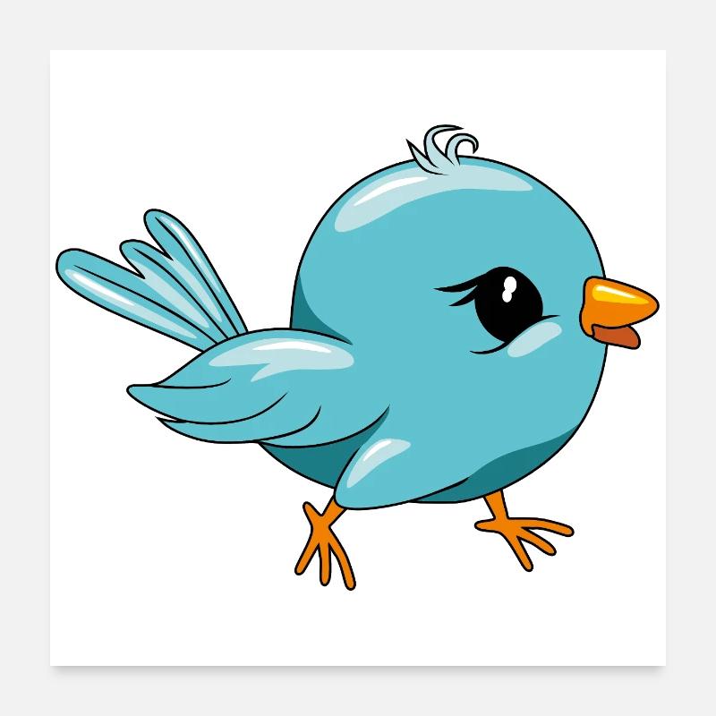 Oiseau bleu heureux mignon Poster 60 x 60 cm