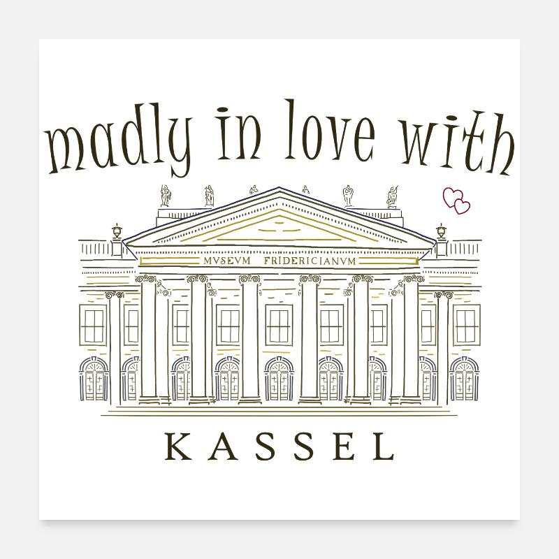 Kassel, Dessin à la main Fridericianum, Art Poster 60 x 60 cm
