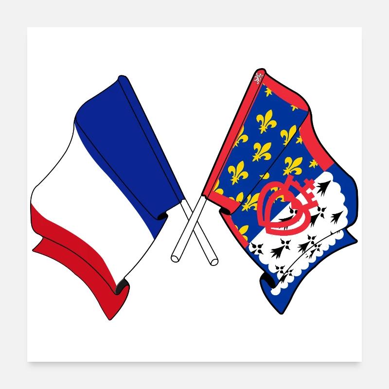 Pays de la Loire + drapeau français croisé Poster 60 x 60 cm
