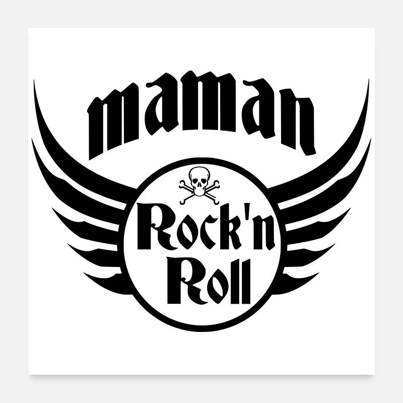 Maman Rock and Roll Crâne Ailes Poster 60 x 60 cm