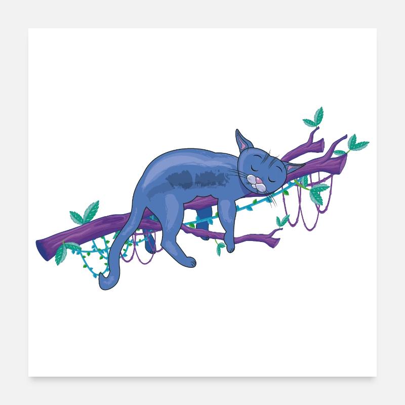 lazy sleeping cat in tree - lazy cat in tree Poster 24" x 24" (60x60 cm)