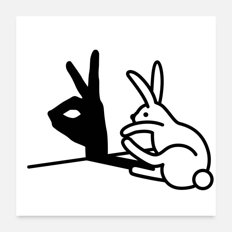 Funny Rabbit Hand Shadow Projection Rabbit Poster 24" x 24" (60x60 cm)
