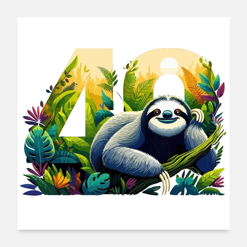 40 ans de paresseux 40e cadeau d’anniversaire Poster 60 x 60 cm