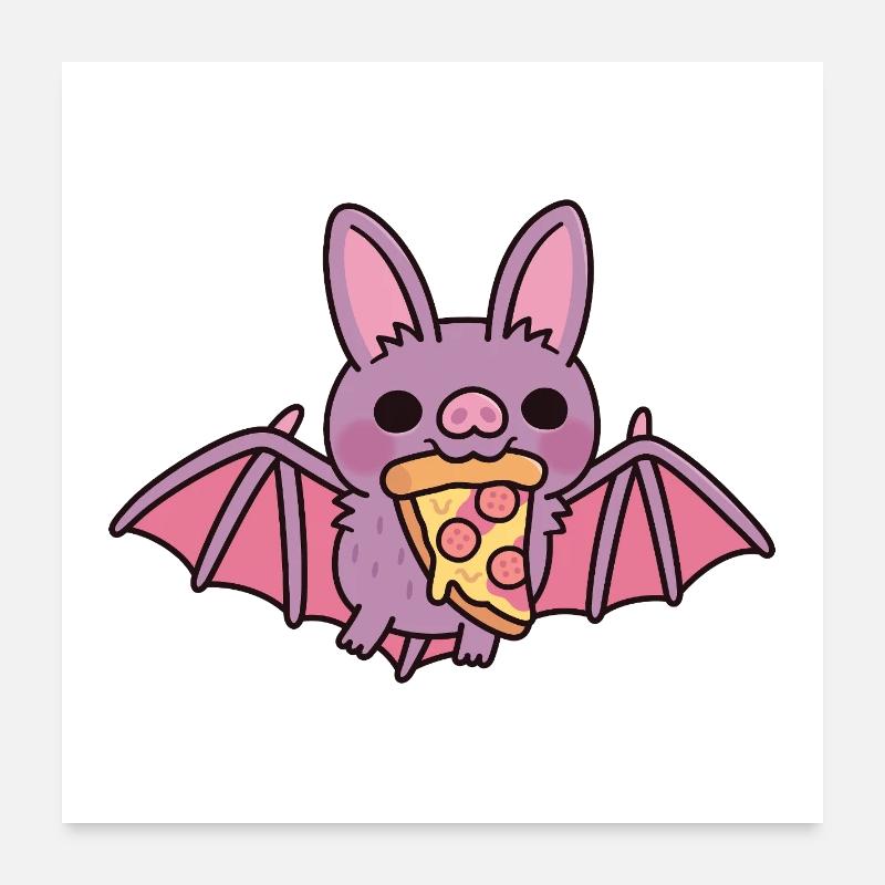 Mignon Flying Vampire Bat avec Pizza Poster 60 x 60 cm