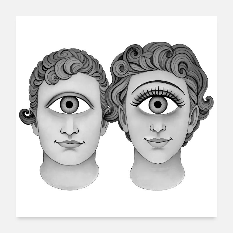 CYCLOPS IN LOVE - black & white Poster 60 x 60 cm