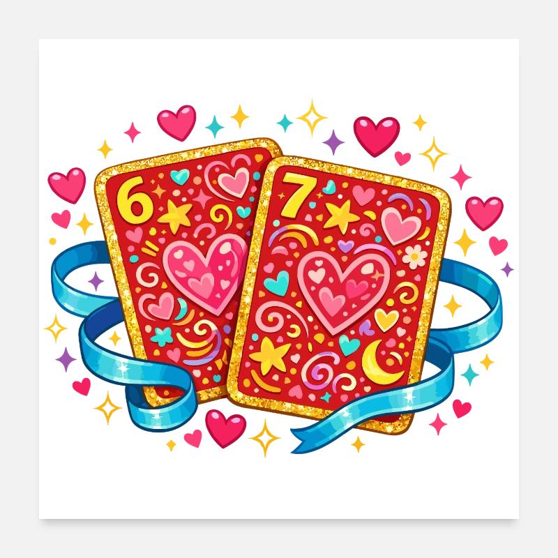 67 Six Seven Heart Playing Card la Saint-Valentin Poster 60 x 60 cm