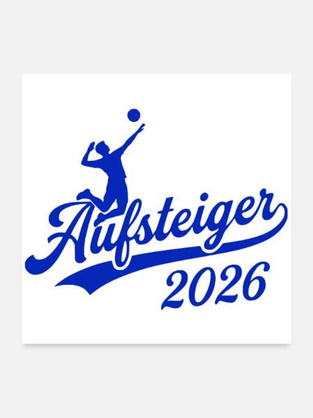 Volleyball Aufsteiger Meister Shirt 2026, Blau - Poster 60x60 cm - Weiß - Vorne