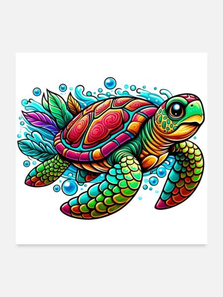 Schildkröte - Poster 60x60 cm - Weiß - Vorne