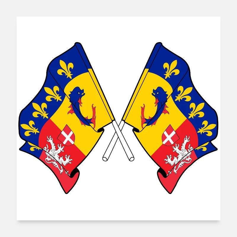 Drapeaux du Rhône-Alpes franchis Poster 60 x 60 cm