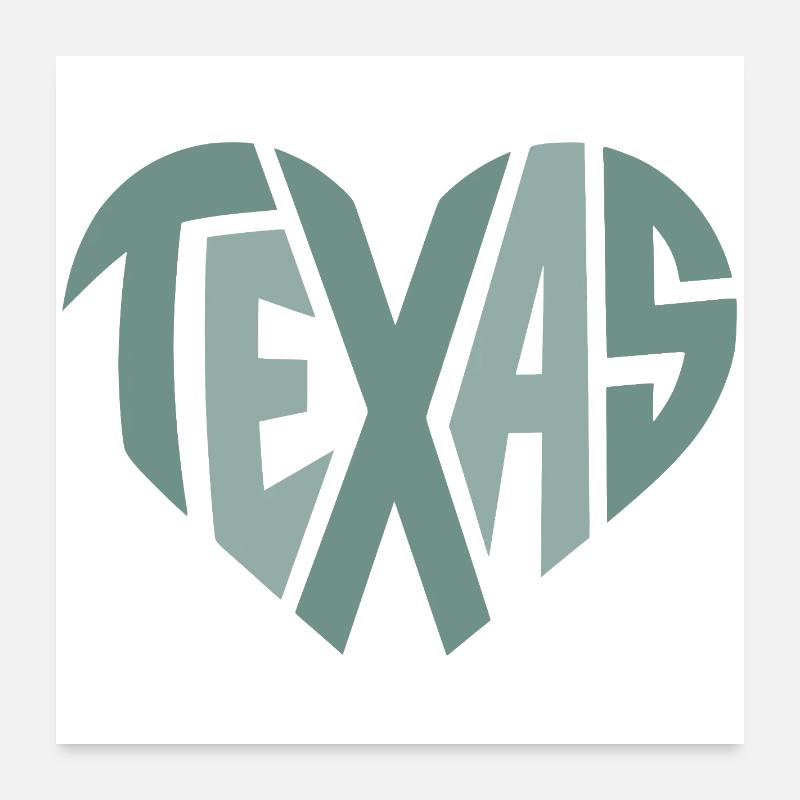Texas Typography Geometric Heart Poster 24" x 24" (60x60 cm)