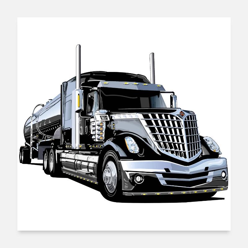 Semi-remorque en chrome et puissance - Poster 60 x 60 cm - blanc