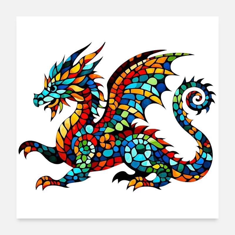 Drache - Poster 60x60 cm - Weiß