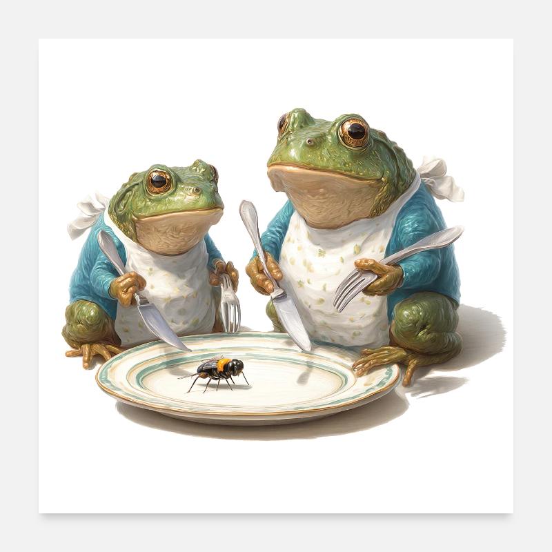 Frosch-Dinner: Fliege am Teller Poster 60x60 cm