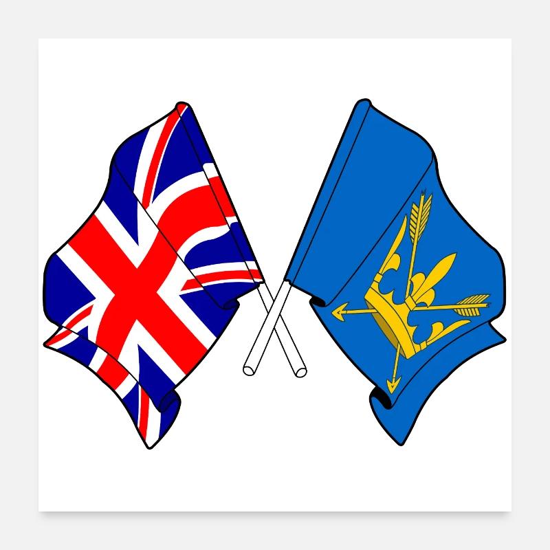 Suffolk & Great Britain Crossed Flags Poster 24" x 24" (60x60 cm)