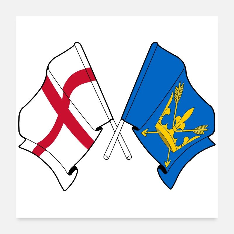Suffolk & England kreuzte Flaggen Poster 60x60 cm