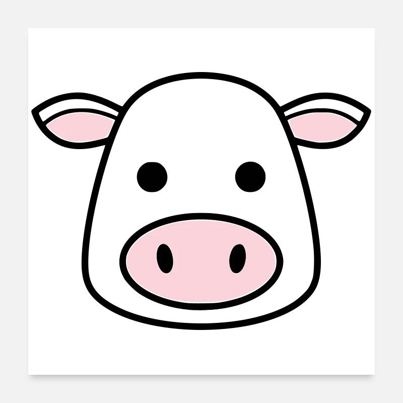 Süßer Kuh Kopf Gesicht Comic Vektor Poster 60x60 cm