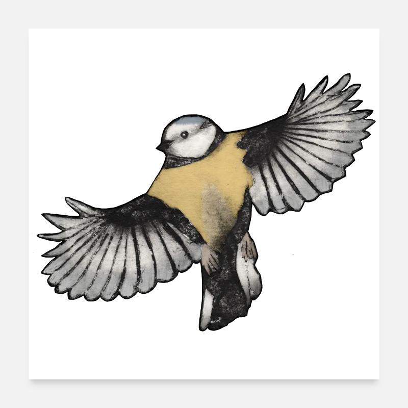Bunter Vogel im Flug - Druckvorlage handgeschnitzt Poster 60x60 cm