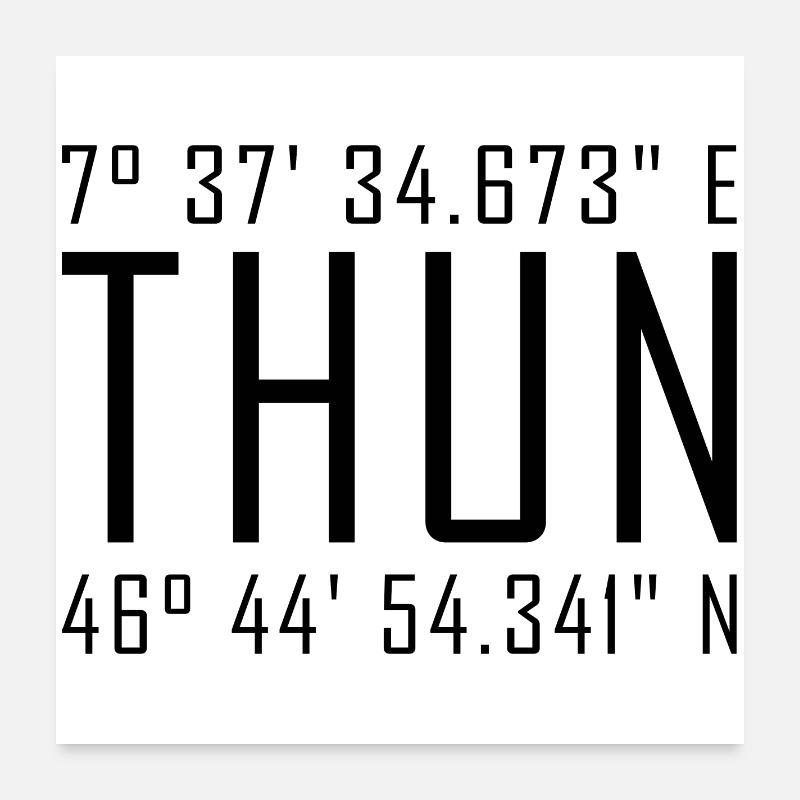 Coordonnées de Thun – Typographie avec référence locale Besch Poster 60 x 60 cm