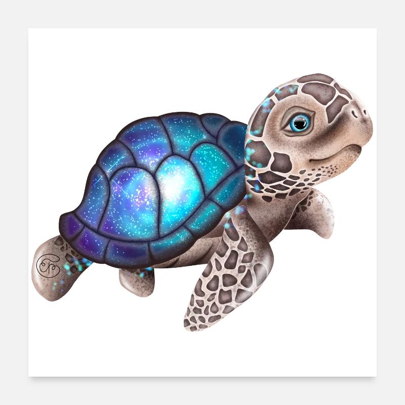 Schildkröte mit einer Galaxie - Poster 60x60 cm - Weiß