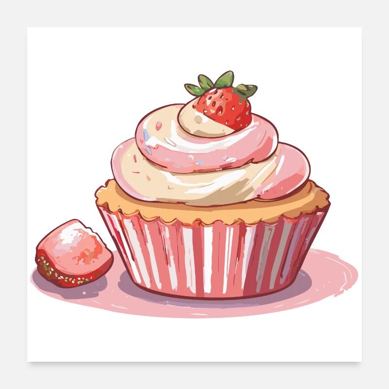 Cupcake Strawberry Poster 60x60 cm