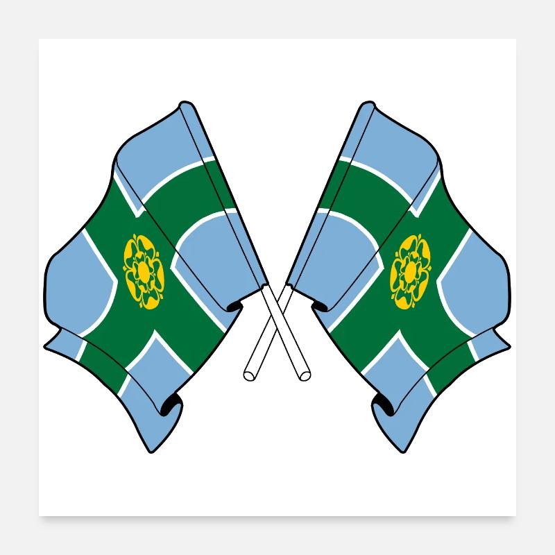 Drapeaux du Derbyshire croisés Poster 60 x 60 cm