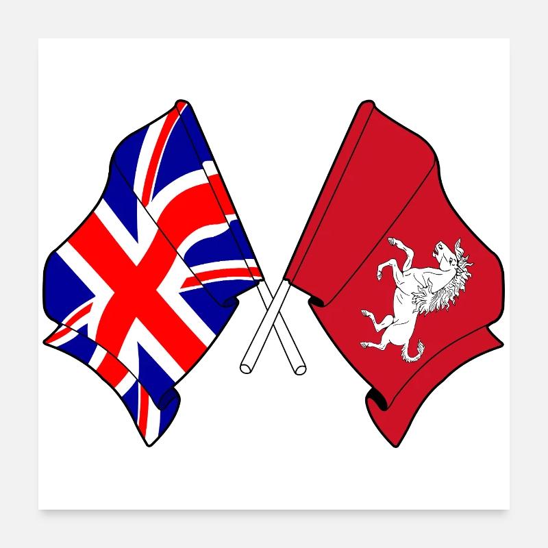 Drapeau du Kent + Drapeau de la Grande-Bretagne Poster 60 x 60 cm
