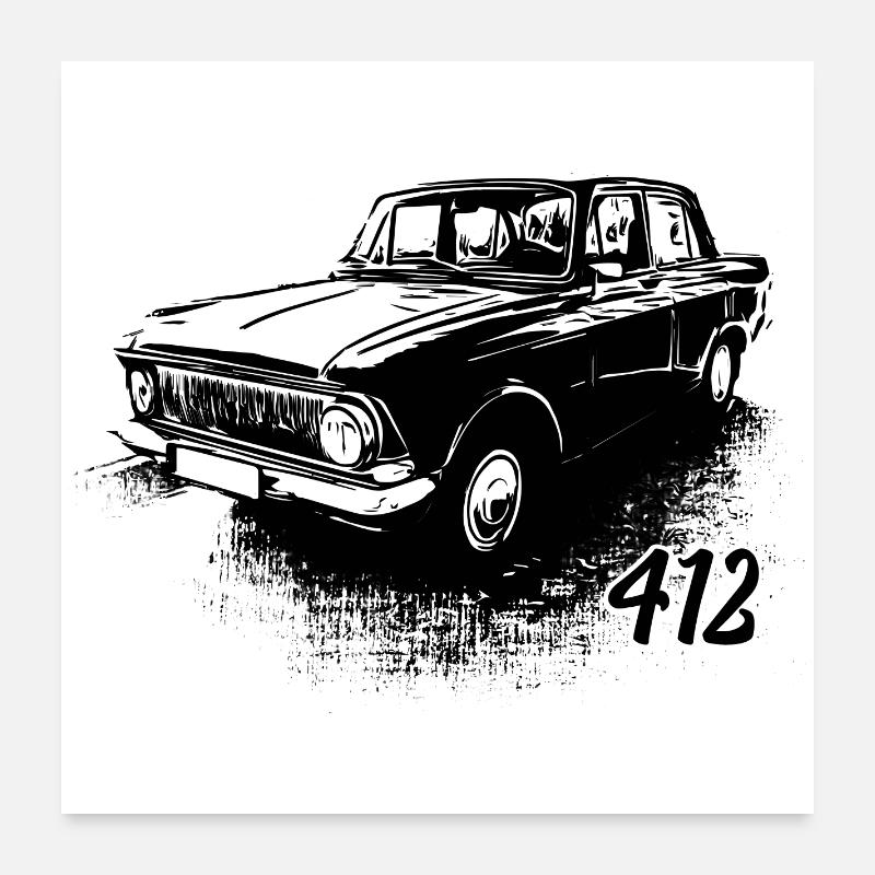 Moskvitch 412 - Poster 60x60 cm - Weiß