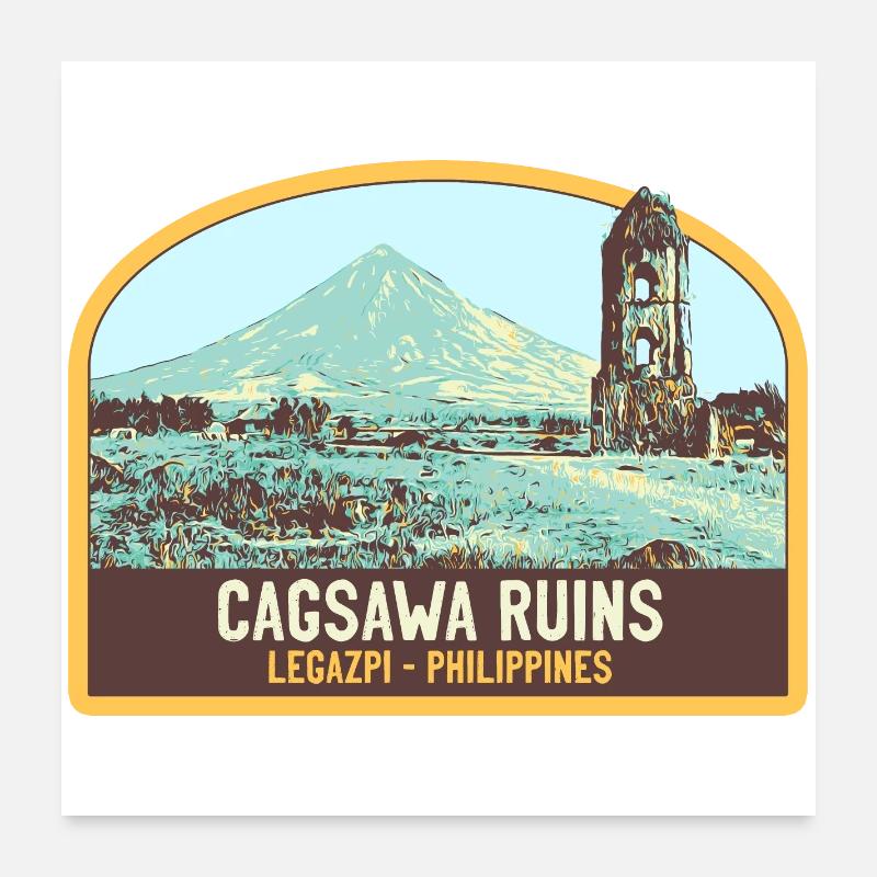 Ruines de Cagsawa, volcan Mayon, Philippines Poster 60 x 60 cm