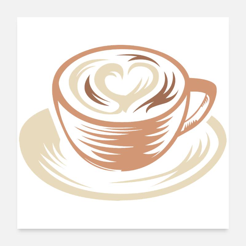 Stylized Coffee Mug with Latte Art Heart Poster 24" x 24" (60x60 cm)
