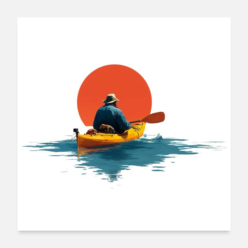Des pagayeurs au coucher du soleil Poster 60 x 60 cm