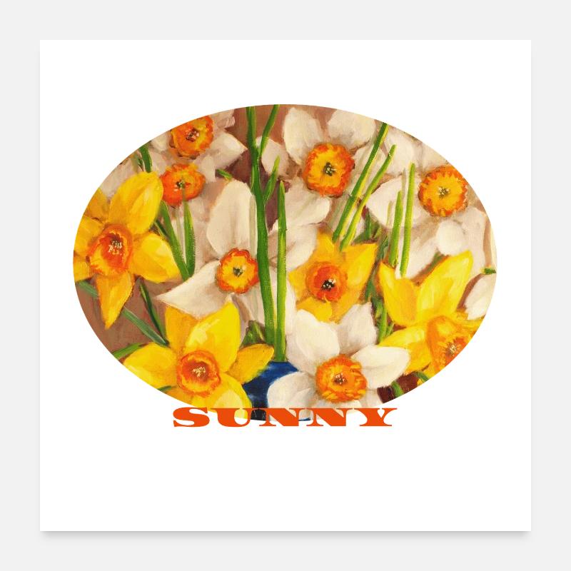 Sunny - Art ovale jaune éclatant de jonquilles Poster 60 x 60 cm