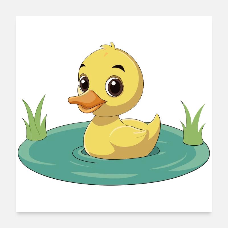 Happy duckling swimming on the pond Poster 24" x 24" (60x60 cm)