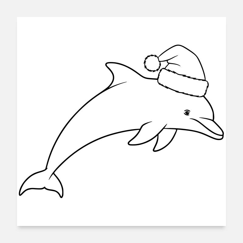 Dauphin de Noël avec un bonnet de Père Noël Poster 60 x 60 cm