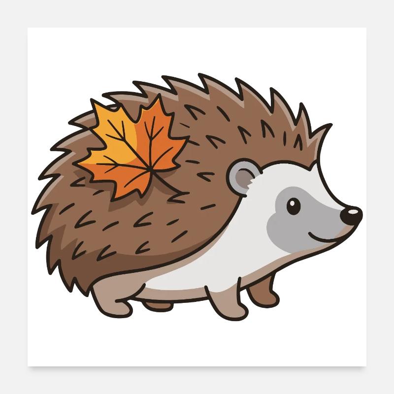 Hérisson Feuille d’Automne, Animal Mignon Poster 60 x 60 cm