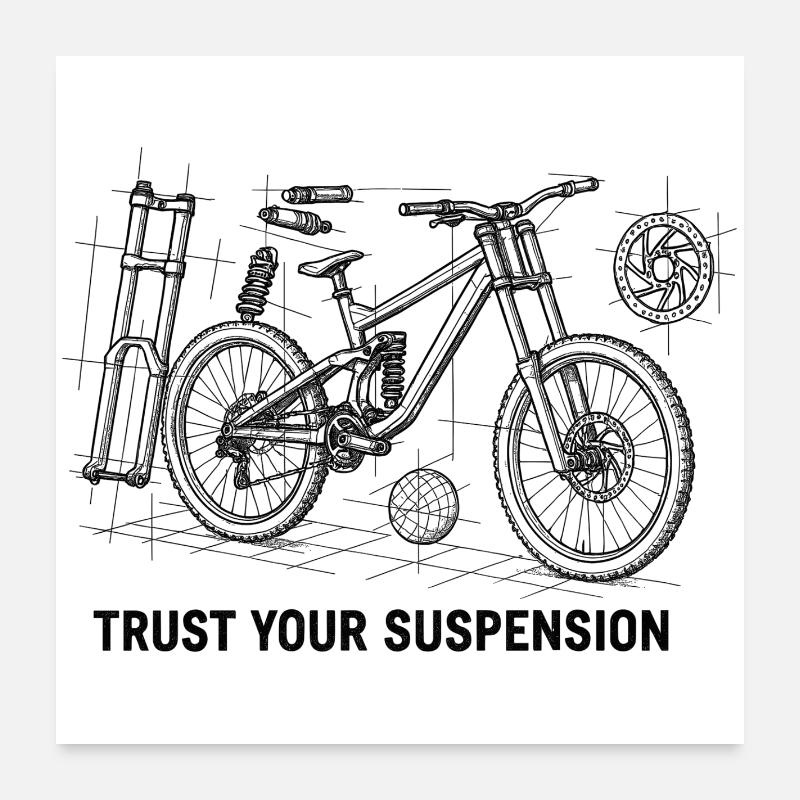 Trust Your Suspension - DH Bike Exploded View Poster 24" x 24" (60x60 cm)