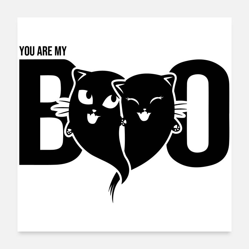 Cat Ghost - Tu es mon boo - Cœur - Halloween Poster 60 x 60 cm