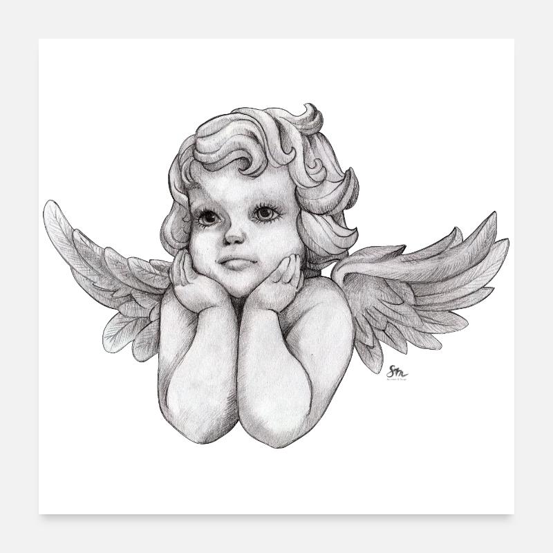 Kleine träumerische Engel-Putte Poster 60x60 cm