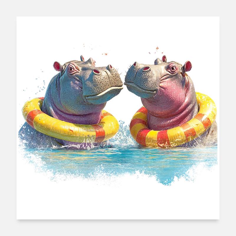 Double hippopotame pour se divertir dans la baignoire Poster 60 x 60 cm