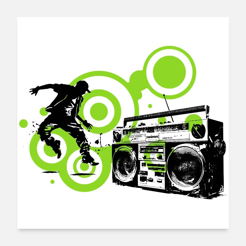 Circles Lime Abstract Schwarzer Tänzer Hip Hop Poster 60x60 cm