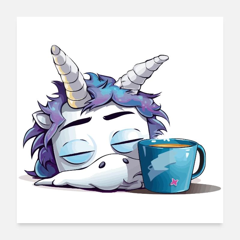 Sleeping unicorn and coffee mug Poster 24" x 24" (60x60 cm)