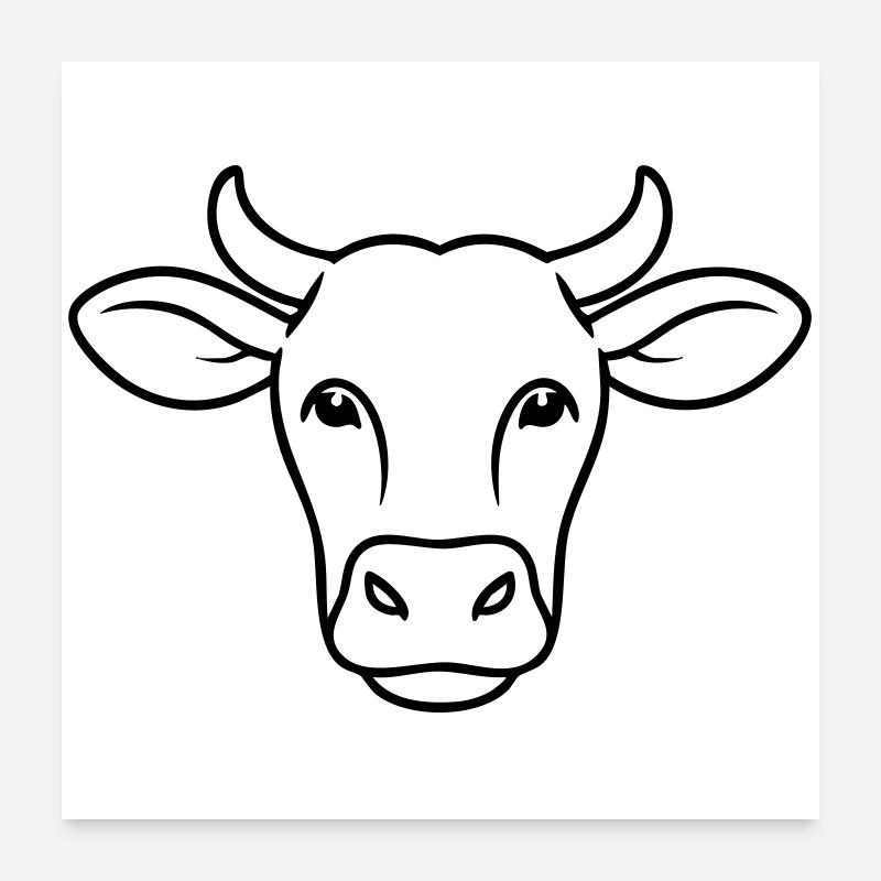 Kuh Kopf Line Art Minimal Poster 60x60 cm