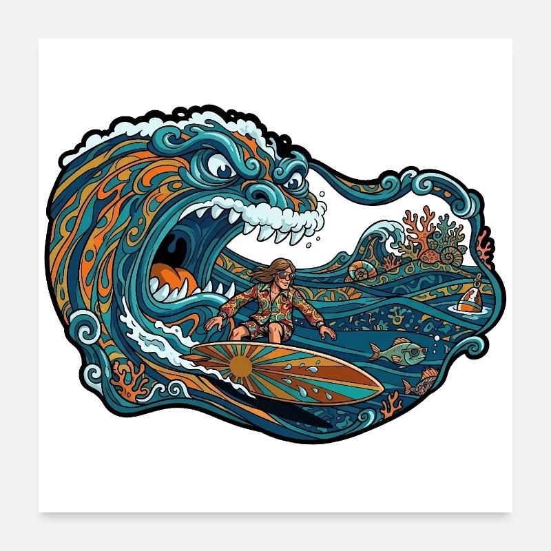 Aventure de vagues géantes de vagues Poster 60 x 60 cm
