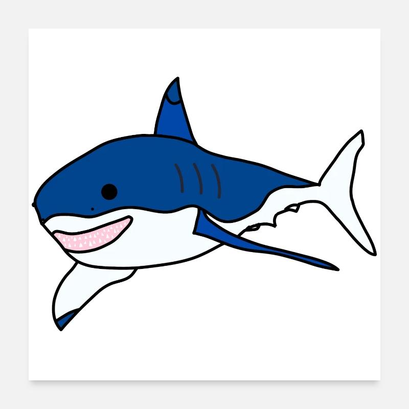 Grand requin blanc cartoon - Poster 60 x 60 cm - blanc