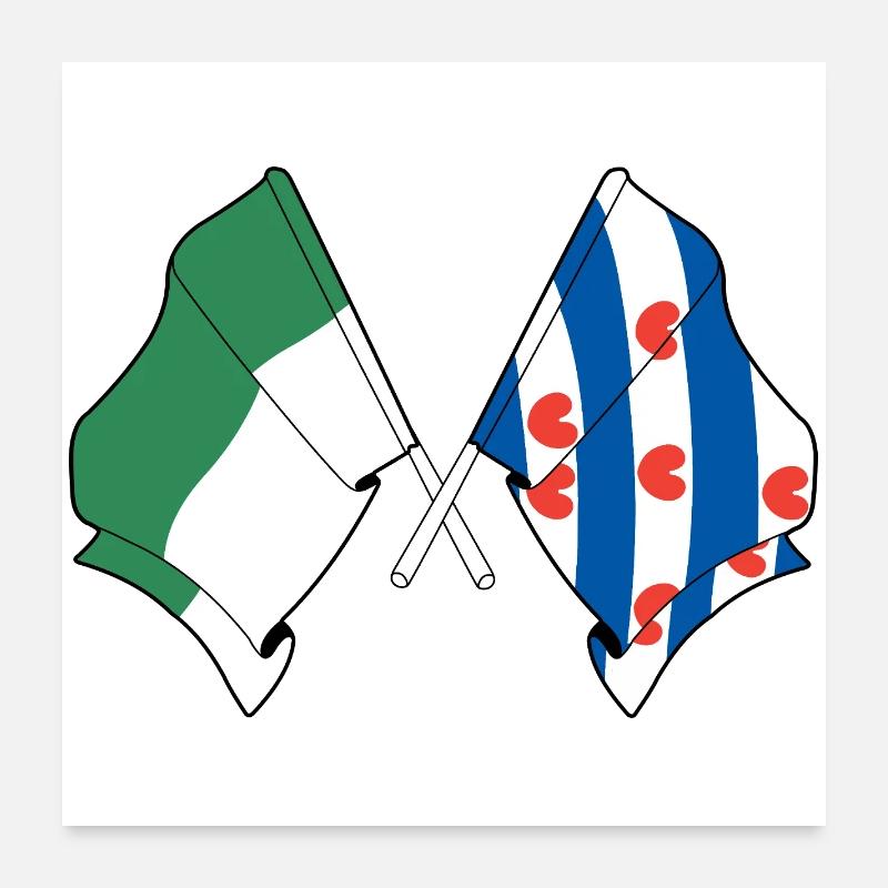 Drapeaux croisés de Vlieland et Frise Poster 60 x 60 cm